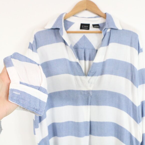 *Press Blue and White Long Sleeve Blouse - Picture 7 of 8